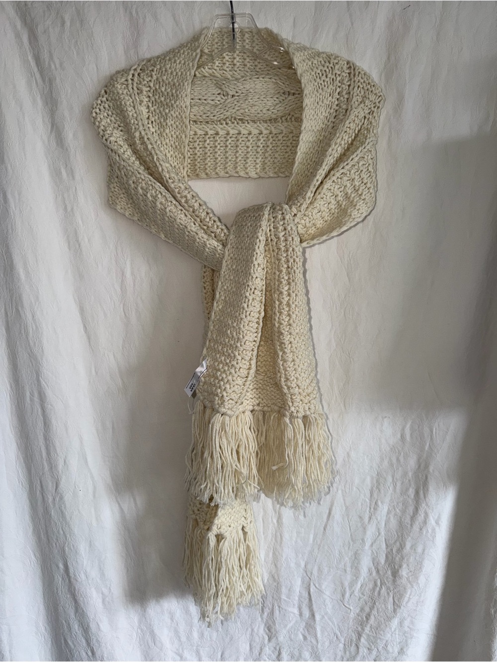 NEW Ivory knitted scarf Free People textured braided knit design garter stitch